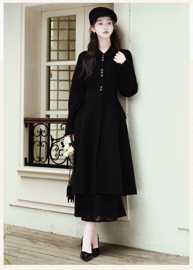 Autumn lapel woolen coat pinched waist temperament coat