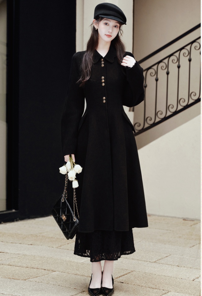 Autumn lapel woolen coat pinched waist temperament coat
