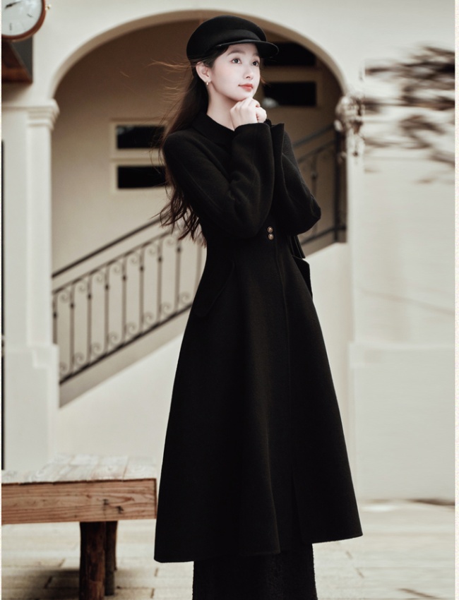 Autumn lapel woolen coat pinched waist temperament coat