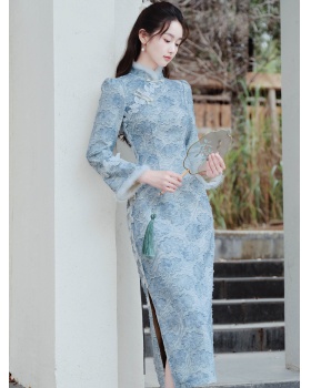 Long sleeve autumn dress pinched waist cheongsam
