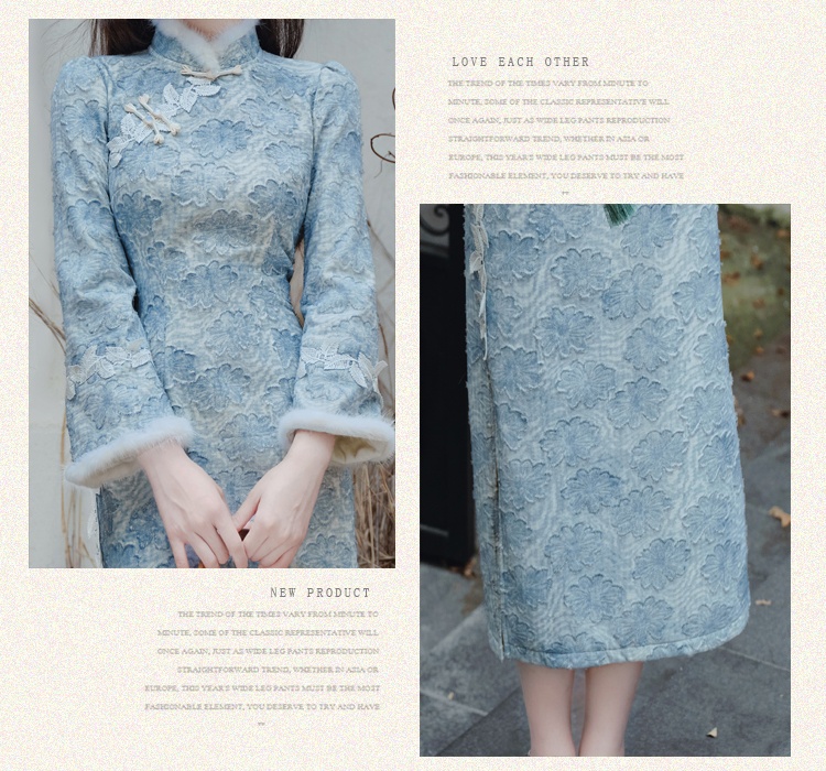 Long sleeve autumn dress pinched waist cheongsam