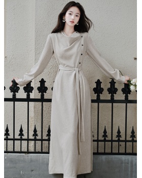 Autumn pinched waist long sleeve dress for women