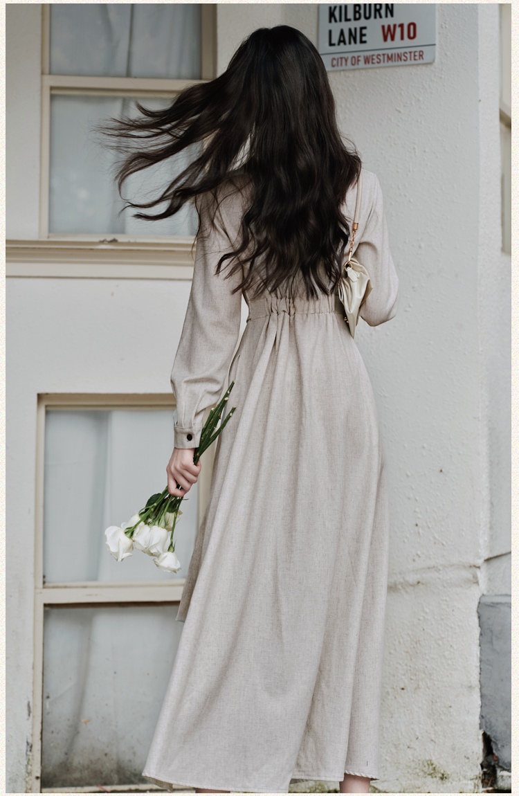 Autumn pinched waist long sleeve dress for women