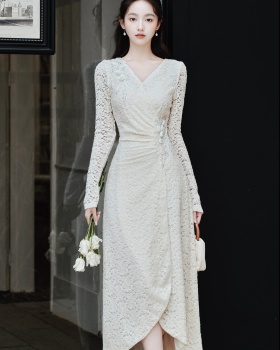 Thick pinched waist fold lace temperament dress for women