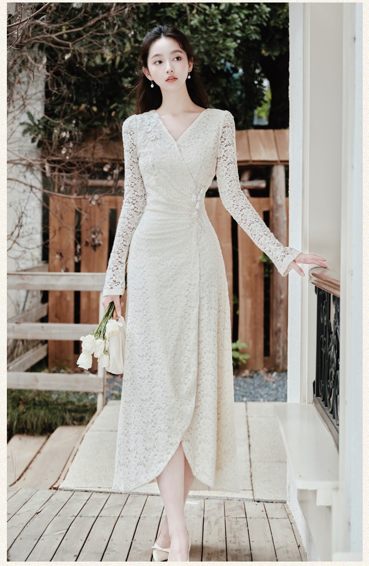 Thick pinched waist fold lace temperament dress for women