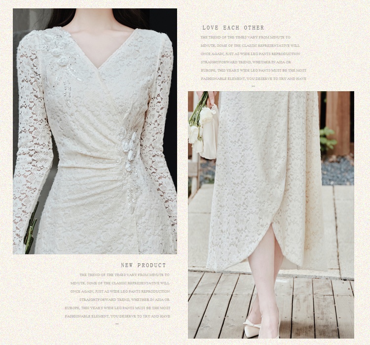 Thick pinched waist fold lace temperament dress for women
