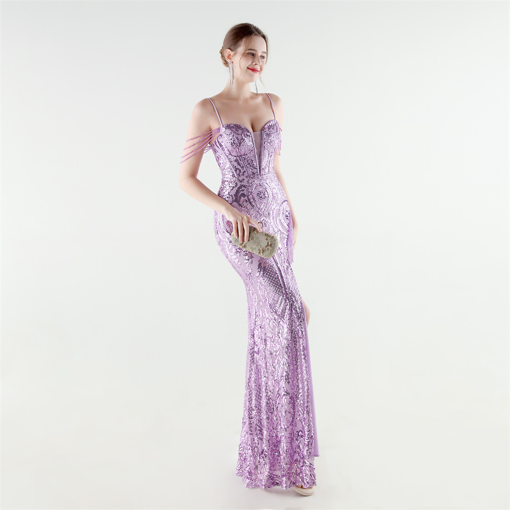Set beads sequins colors evening dress