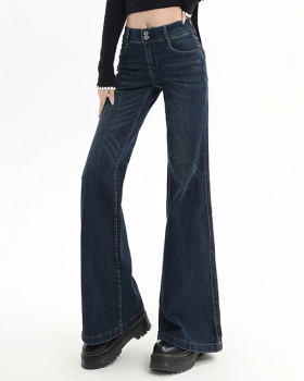 Winter slim long pants navy blue flare pants