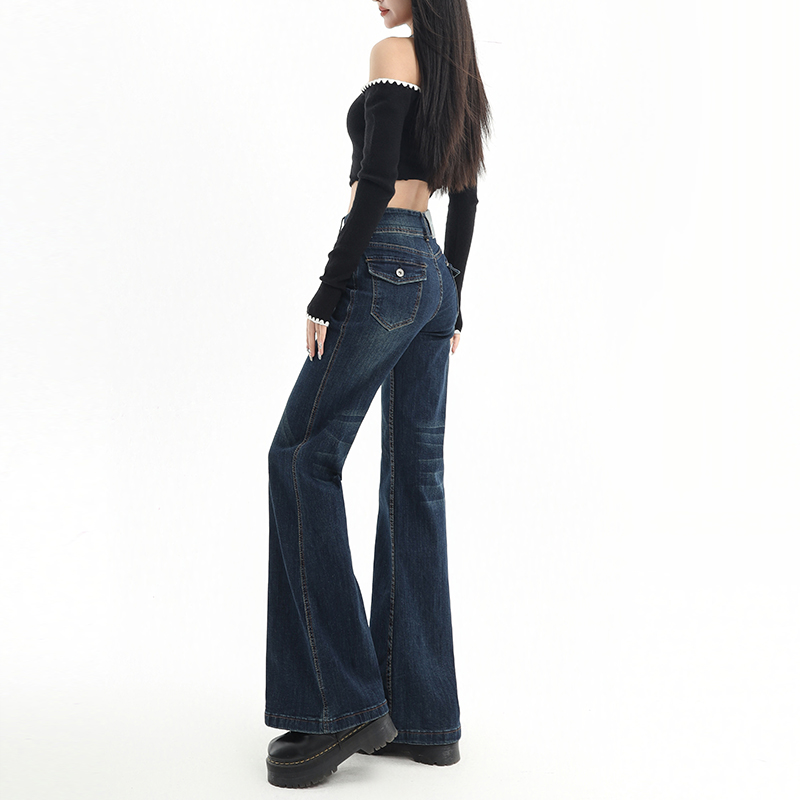 Winter slim long pants navy blue flare pants