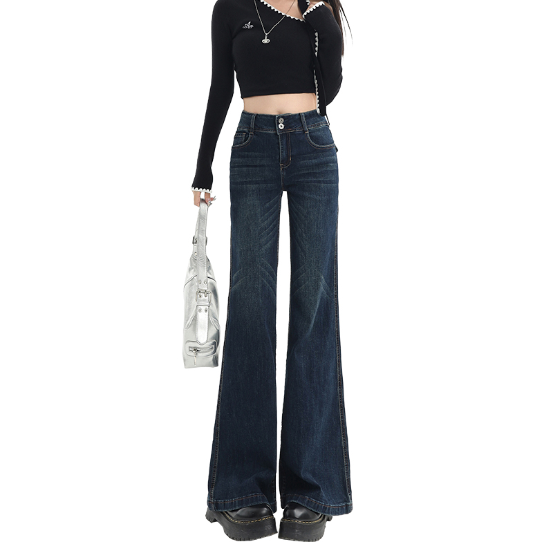 Winter slim long pants navy blue flare pants