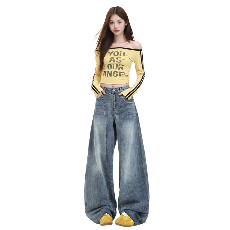 Drape American style long pants high waist pants for women