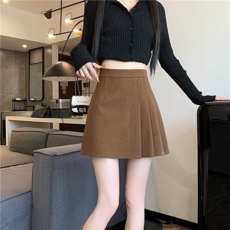 High waist A-line woolen pleated skirt for women