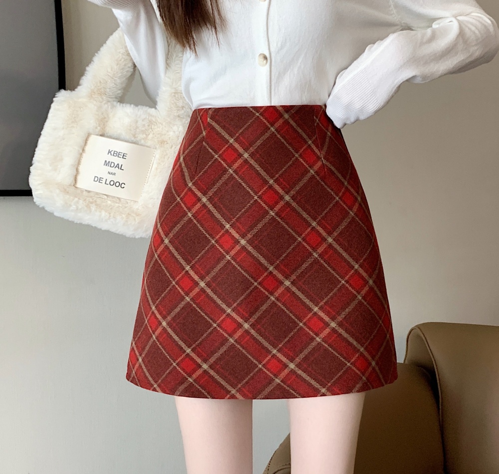 Thermal Korean style woolen package hip skirt