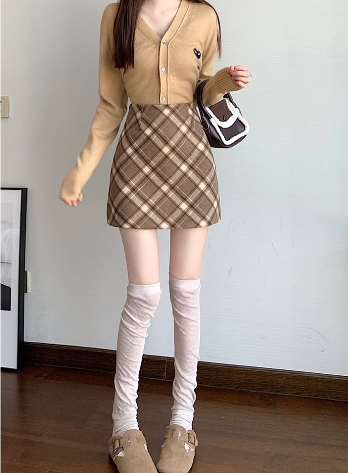 Thermal Korean style woolen package hip skirt