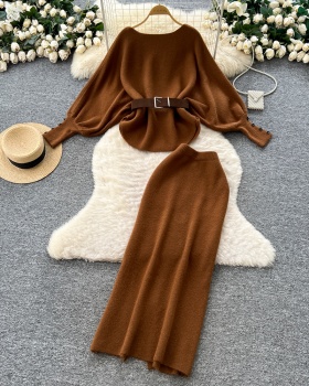 Pinched waist fashion skirt high waist tops 2pcs set