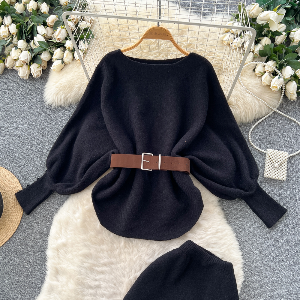 Pinched waist fashion skirt high waist tops 2pcs set