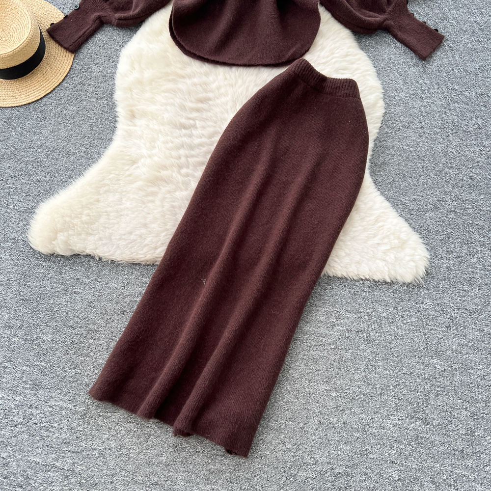 Pinched waist fashion skirt high waist tops 2pcs set