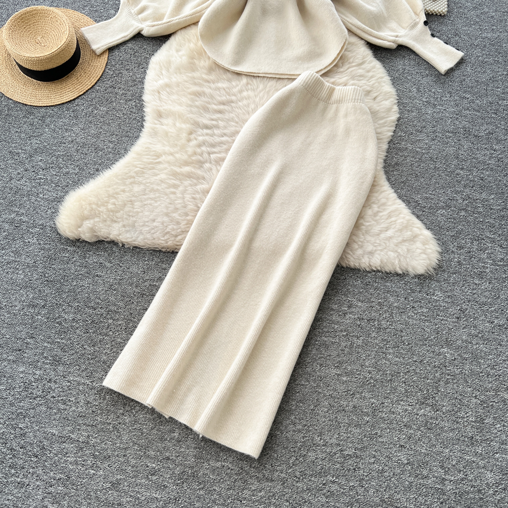 Pinched waist fashion skirt high waist tops 2pcs set