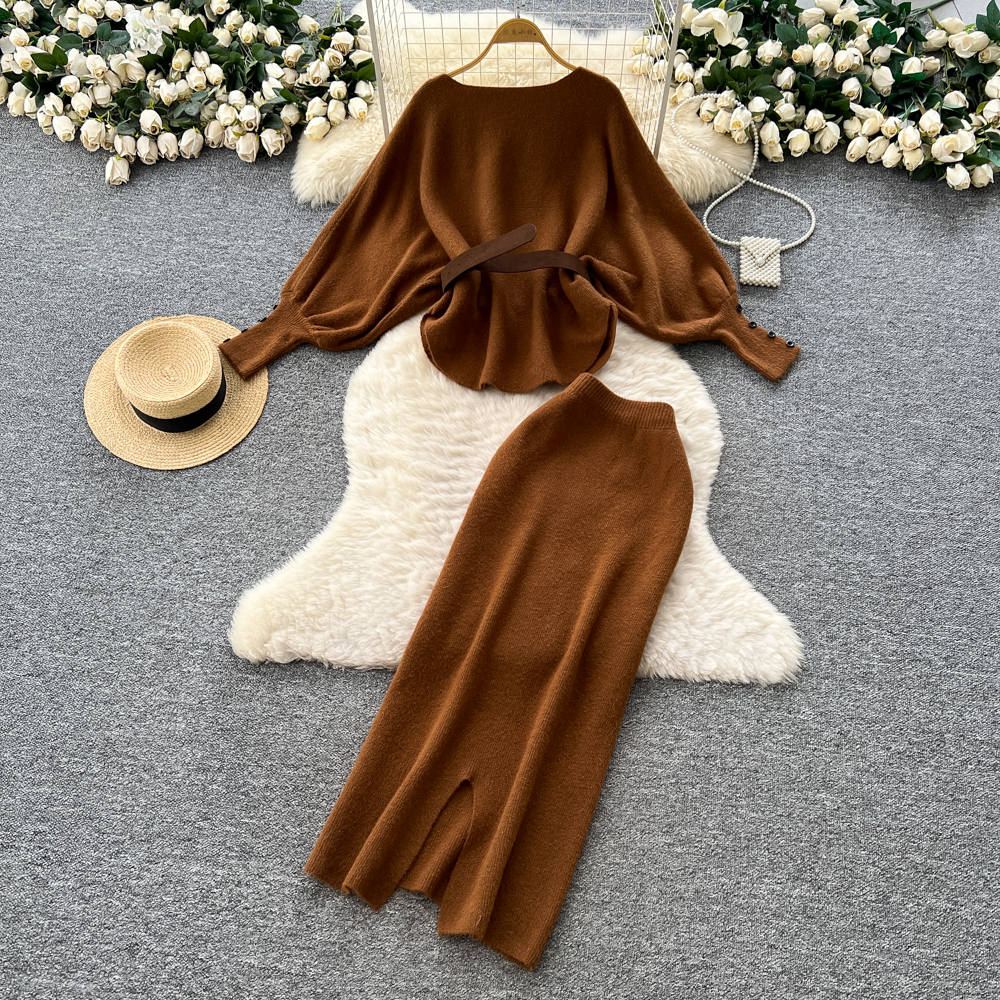 Pinched waist fashion skirt high waist tops 2pcs set