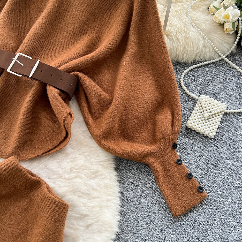 Pinched waist fashion skirt high waist tops 2pcs set