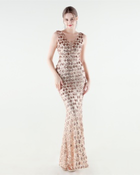 Set beads sequins mermaid slim evening dress
