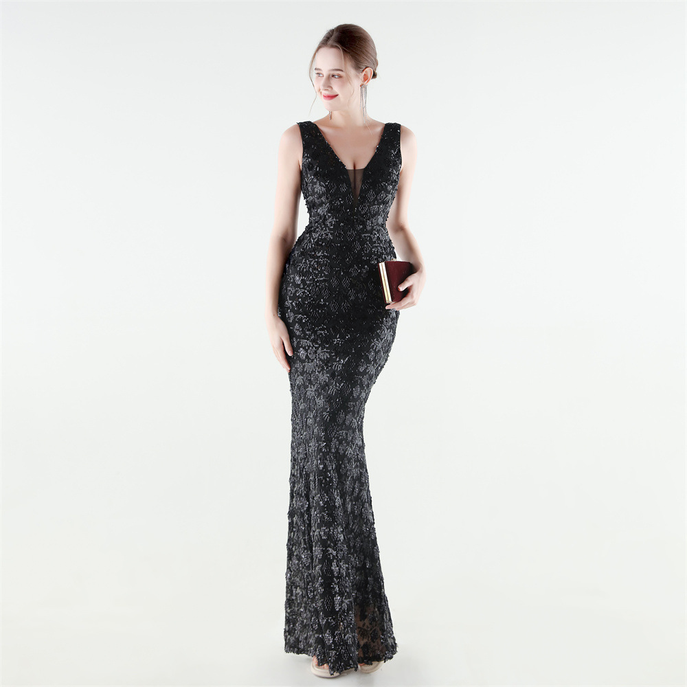 Set beads sequins mermaid slim evening dress