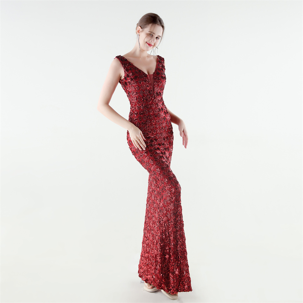 Set beads sequins mermaid slim evening dress