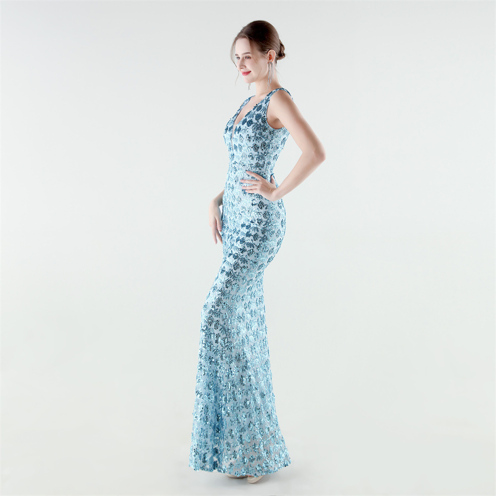 Set beads sequins mermaid slim evening dress