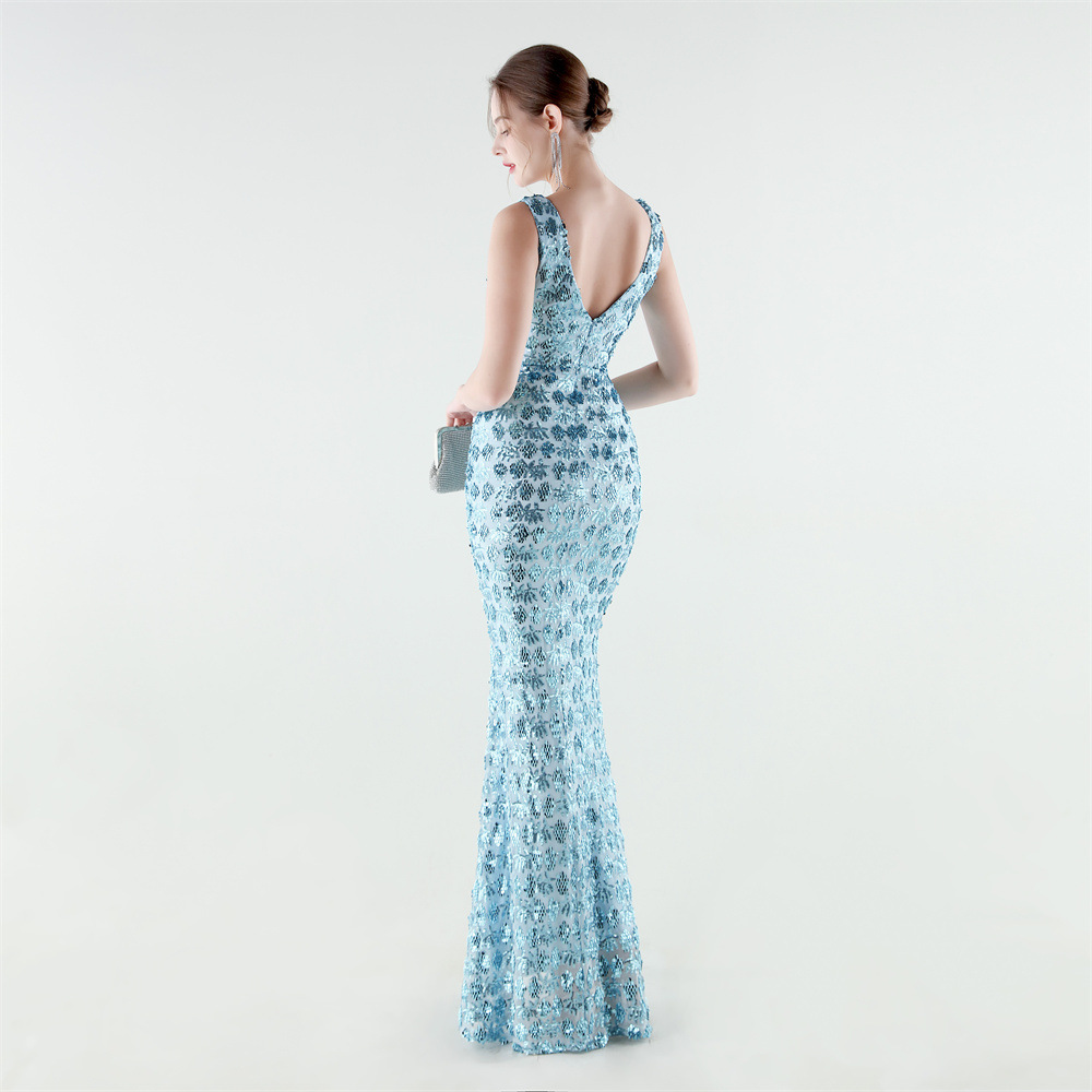Set beads sequins mermaid slim evening dress