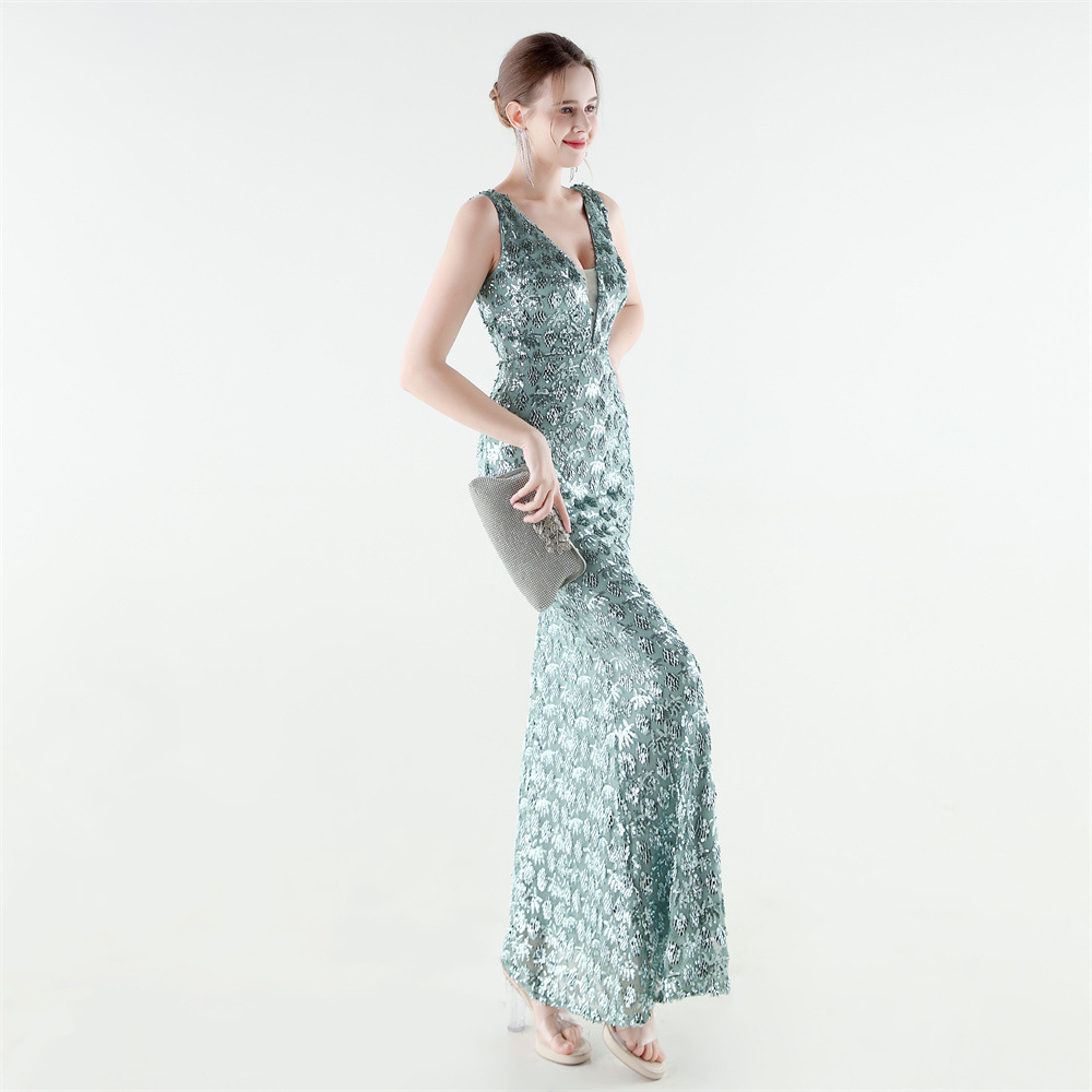 Set beads sequins mermaid slim evening dress