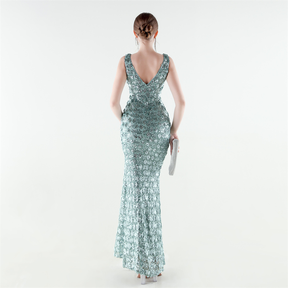 Set beads sequins mermaid slim evening dress
