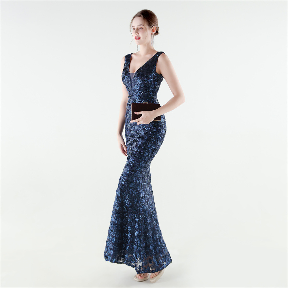 Set beads sequins mermaid slim evening dress