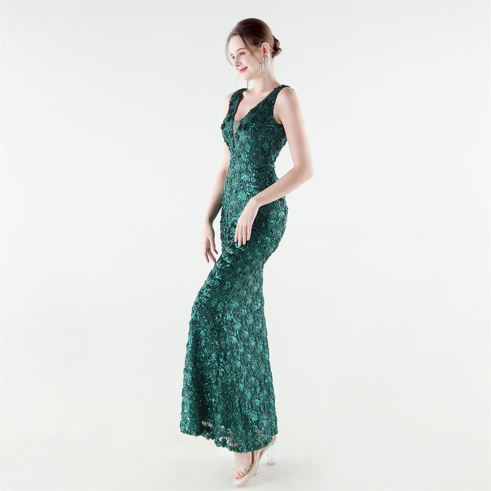 Set beads sequins mermaid slim evening dress