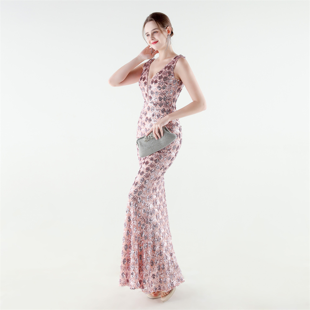 Set beads sequins mermaid slim evening dress