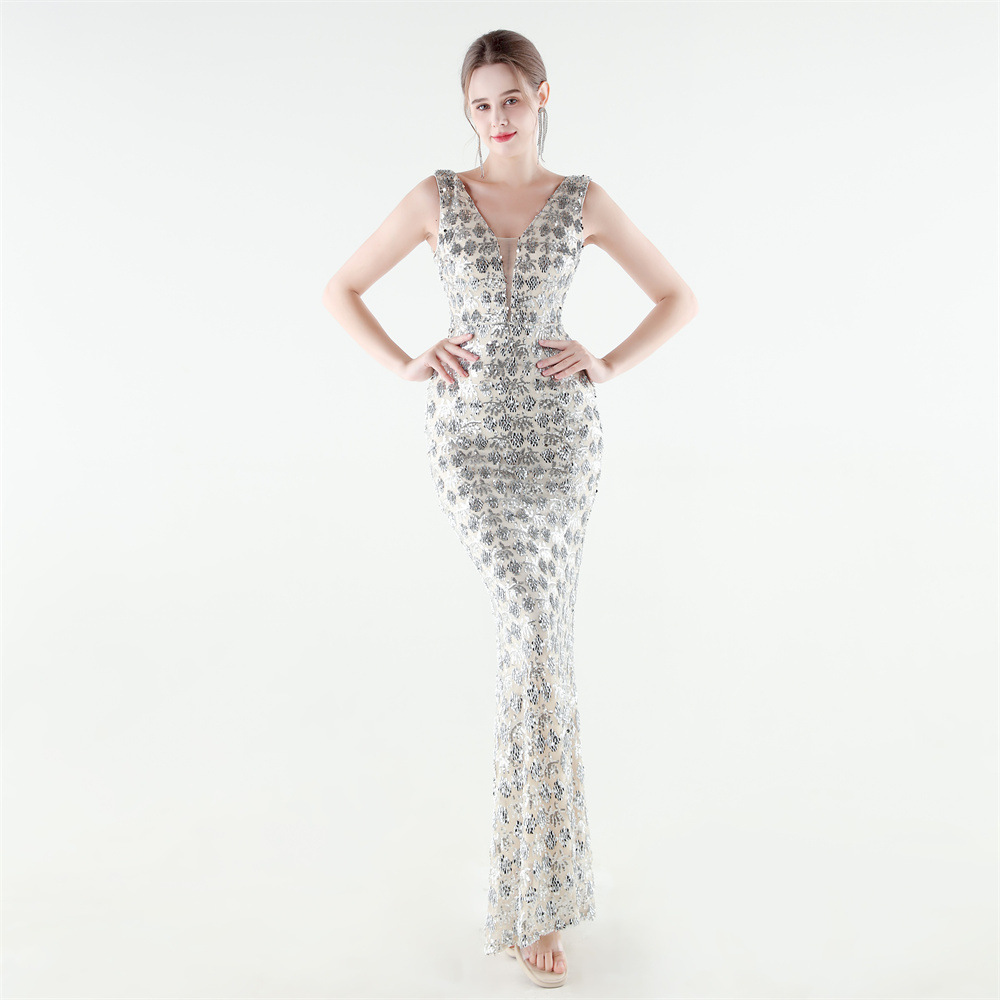 Set beads sequins mermaid slim evening dress