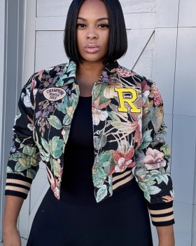 Retro loose coat printing short jacket for women