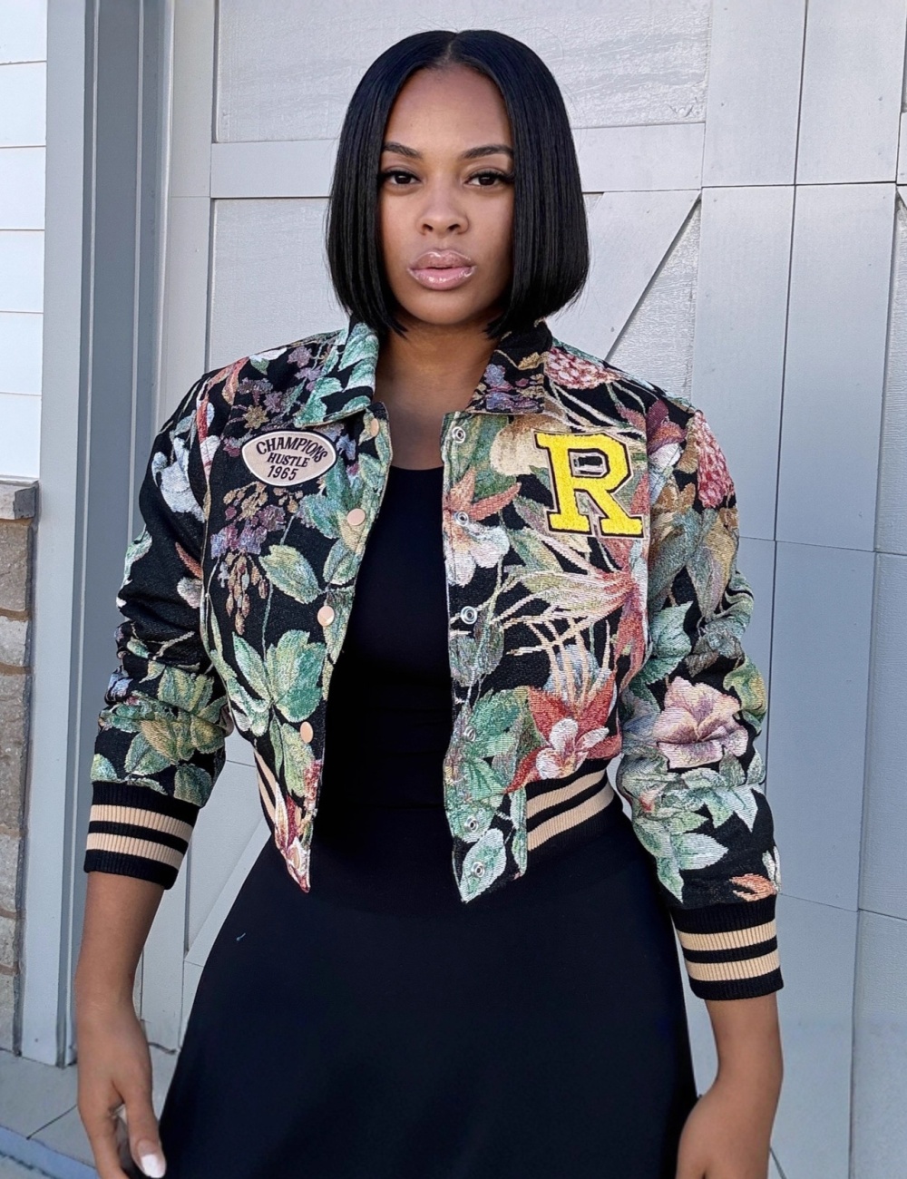 Retro loose coat printing short jacket for women