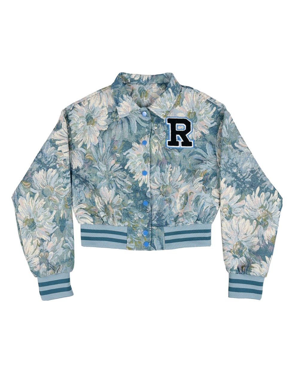 Retro loose coat printing short jacket for women