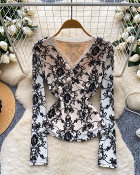 Splice sexy tops long sleeve bottoming shirt for women