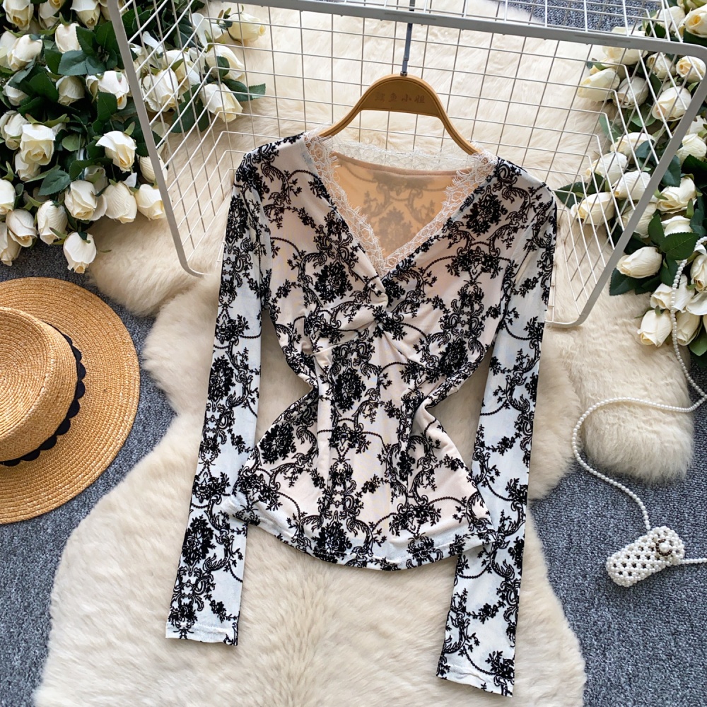 Splice sexy tops long sleeve bottoming shirt for women