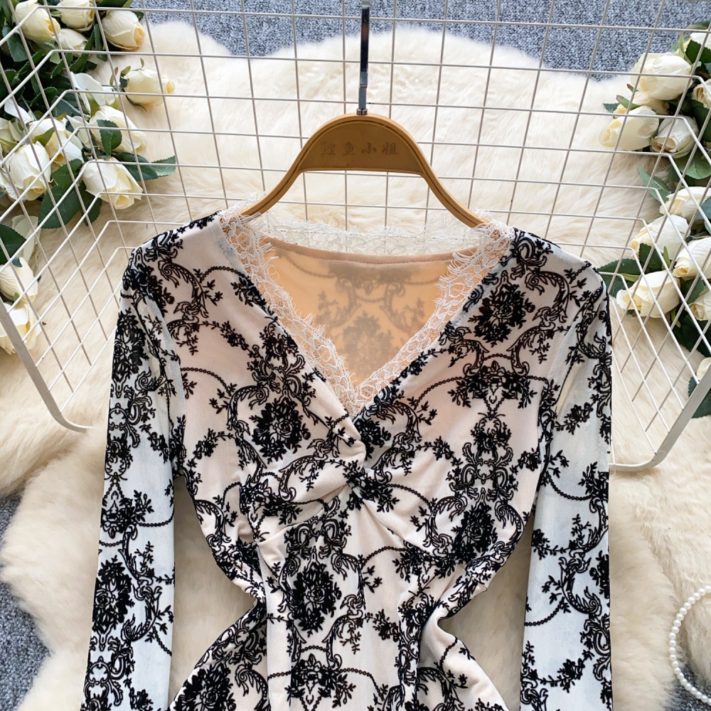 Splice sexy tops long sleeve bottoming shirt for women