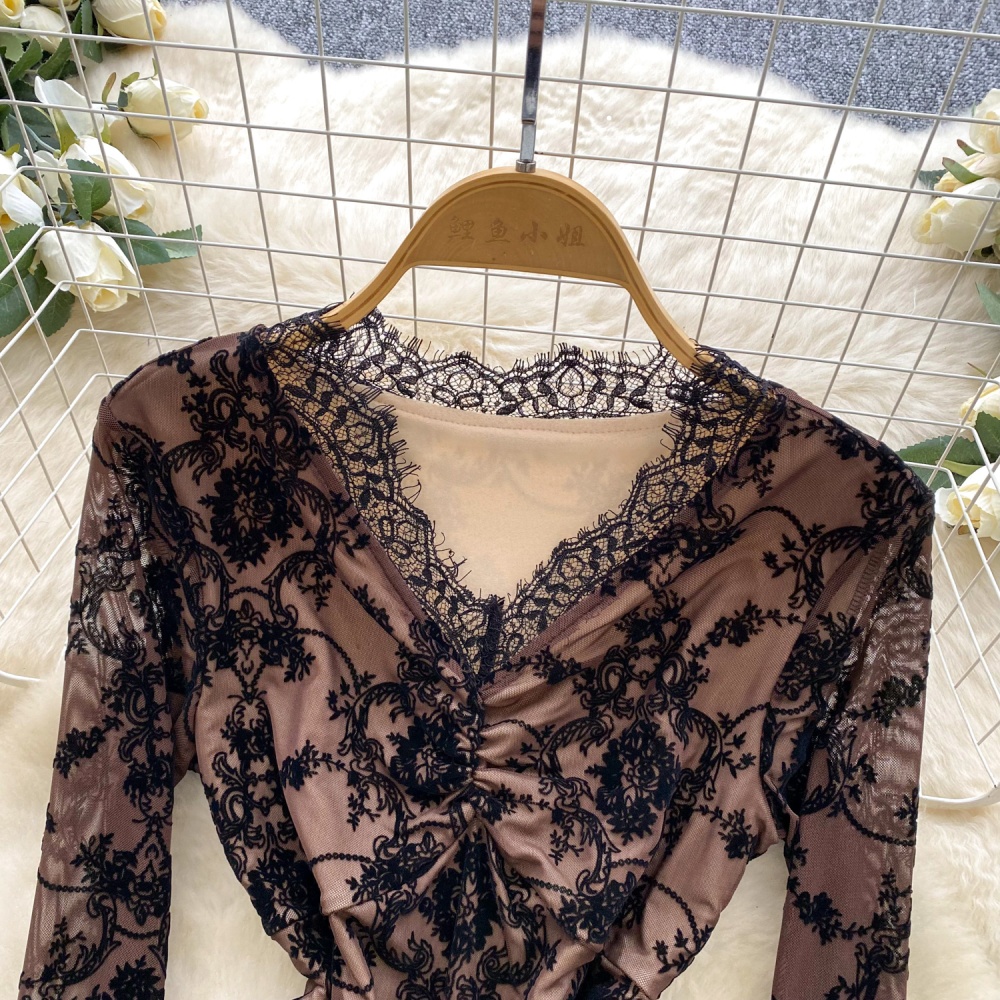 Splice sexy tops long sleeve bottoming shirt for women