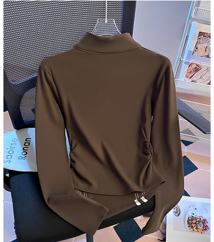 Slim cstand collar tops half zip retro T-shirt for women