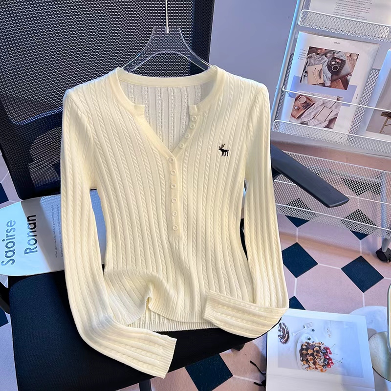 France style spring and autumn tops retro knitted bottoming shirt