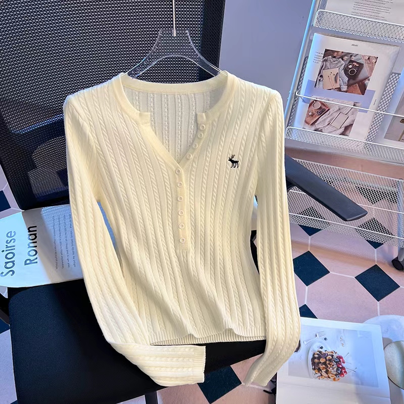 France style spring and autumn tops retro knitted bottoming shirt