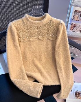 Mink hair tops chanelstyle bottoming shirt for women