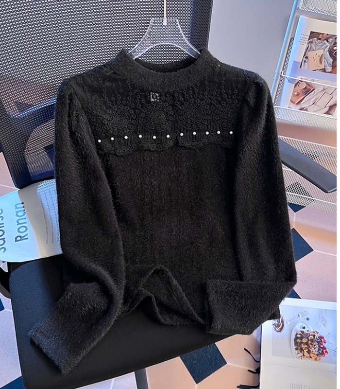 Mink hair tops chanelstyle bottoming shirt for women