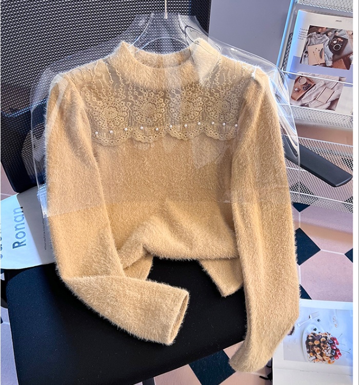 Mink hair tops chanelstyle bottoming shirt for women