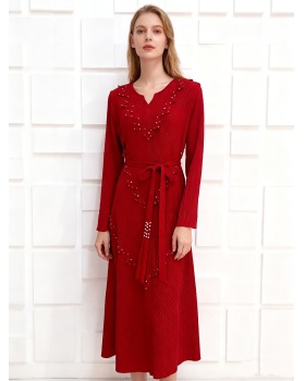 Bandage lotus leaf edges European style loose dress