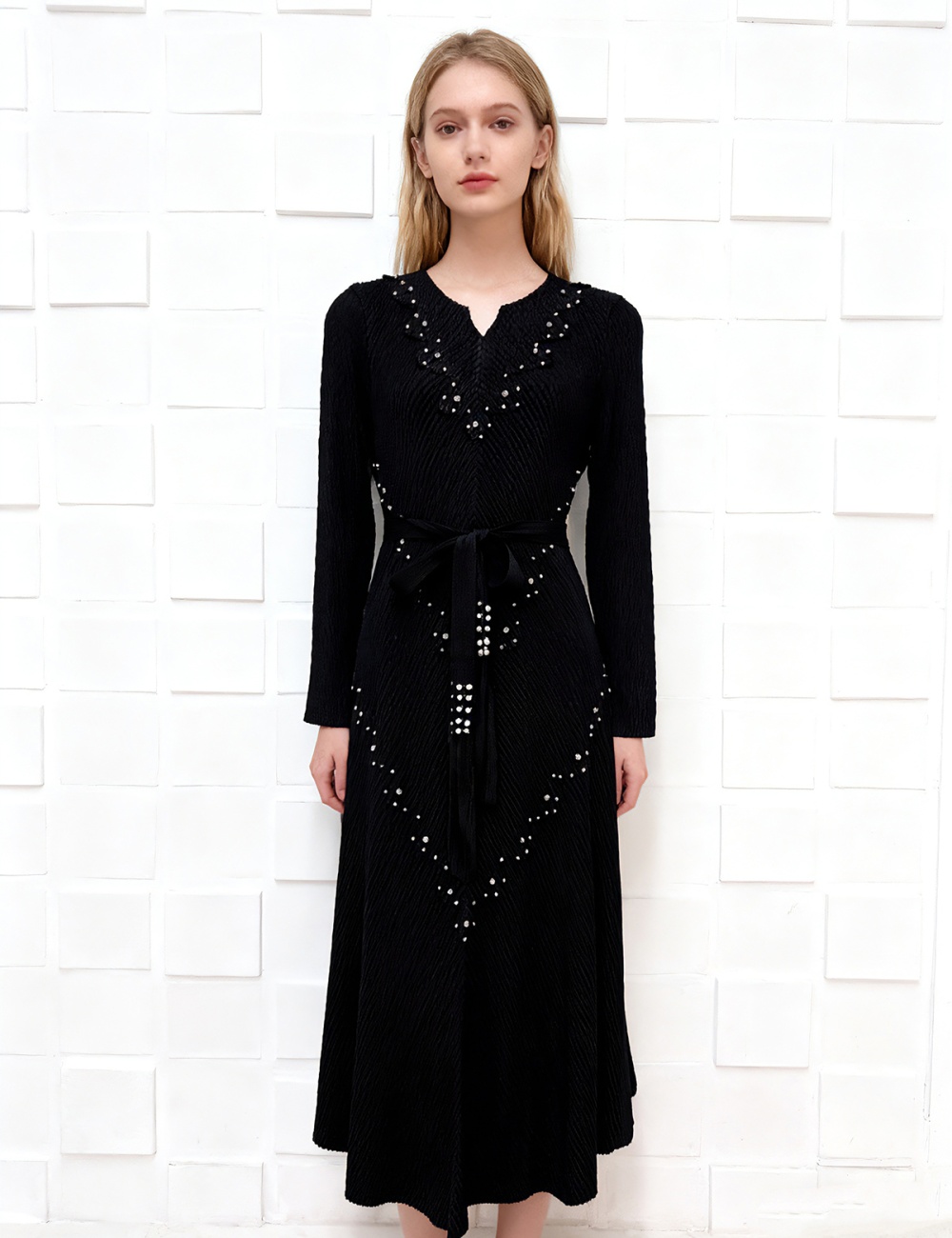 Bandage lotus leaf edges European style loose dress